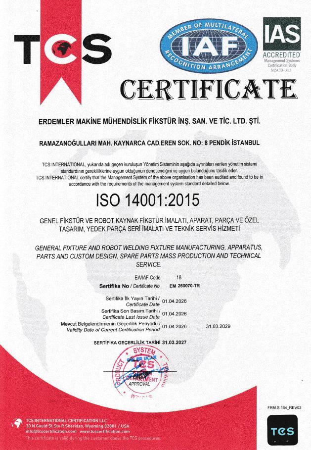 ISO 14001:2015 belgesi