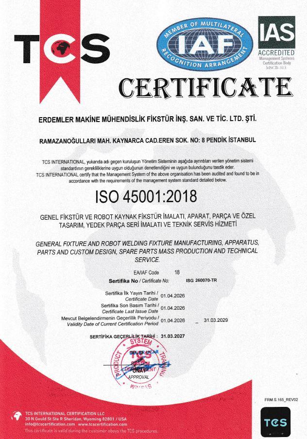 ISO 45001:2018 belgesi