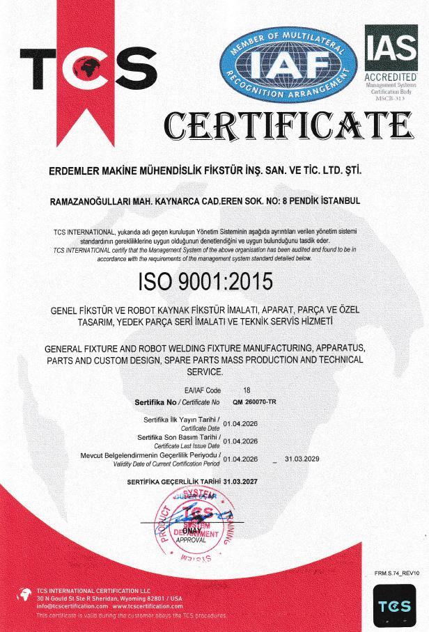 ISO 9001:2015 belgesi